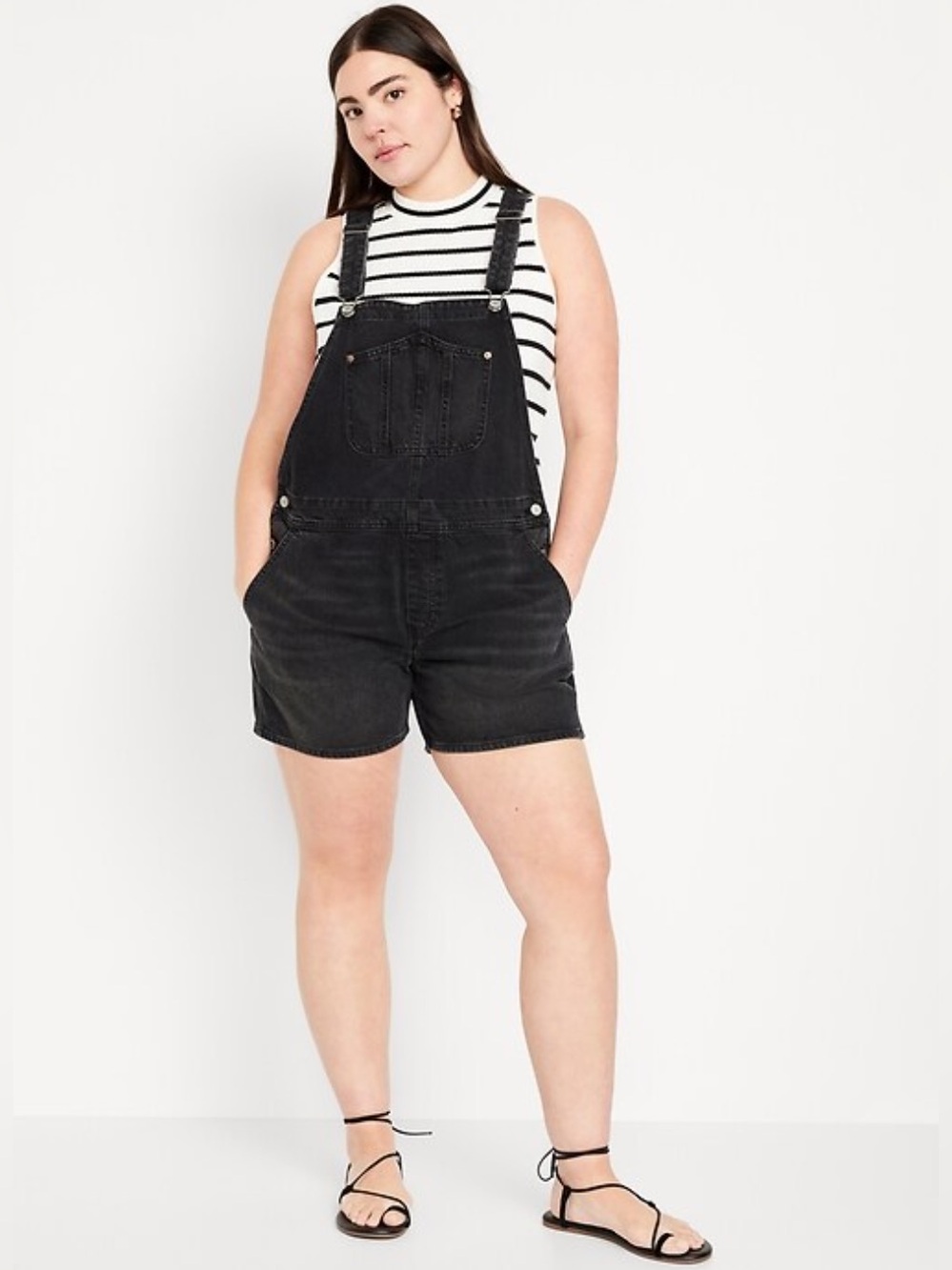 Old Navy Black Faded Wash Slouchy Jean Shortalls Women's US Size XL